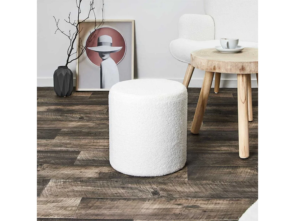Pouf en tissu bouclette blanc - REGINA