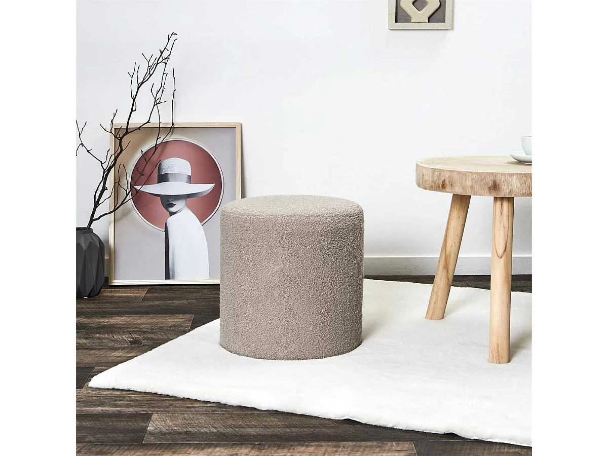 Pouf en tissu bouclette taupe - REGINA