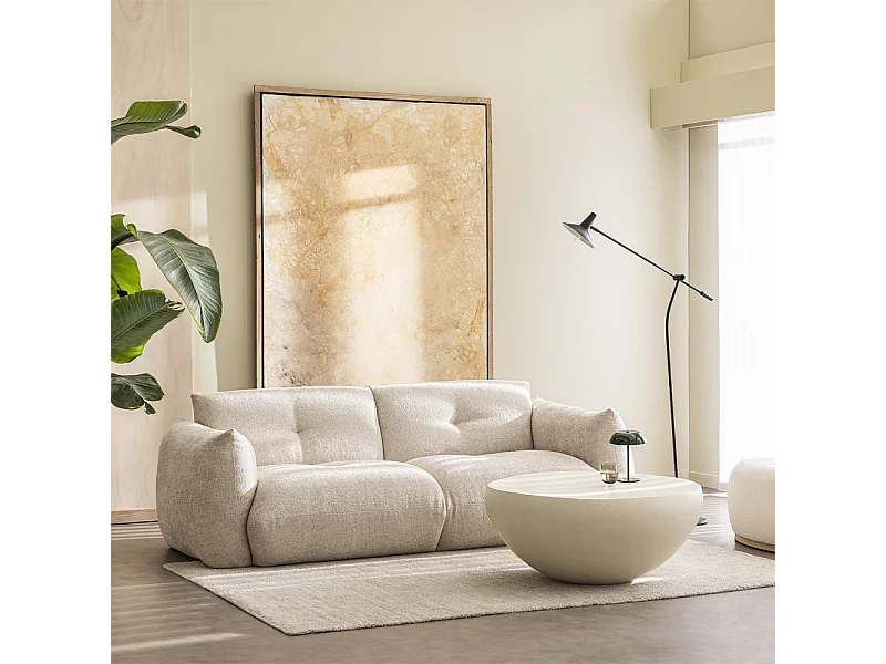 Bocca - Canapé droit 3 places en tissu à dossier capitonné - Écru