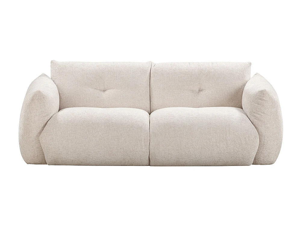 Bocca - Canapé droit 3 places en tissu à dossier capitonné - Écru