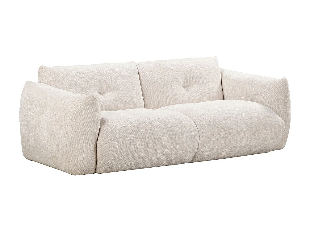 Bocca - Canapé droit 3 places en tissu à dossier capitonné - Écru