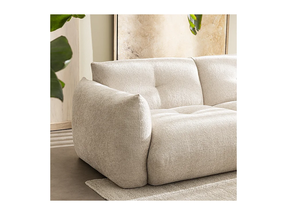 Bocca - Canapé droit 3 places en tissu à dossier capitonné - Écru