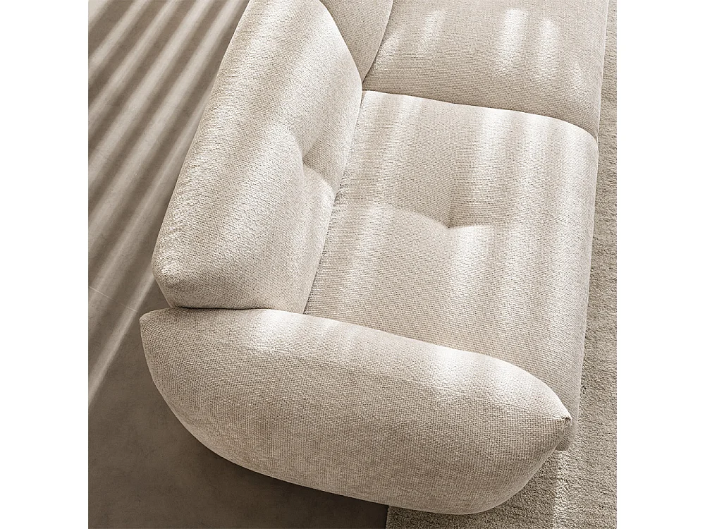 Bocca - Canapé droit 3 places en tissu à dossier capitonné - Écru