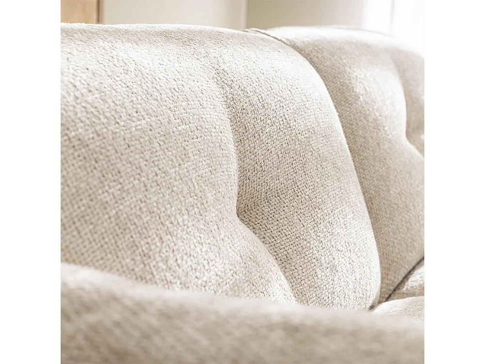 Bocca - Canapé droit 3 places en tissu à dossier capitonné - Écru