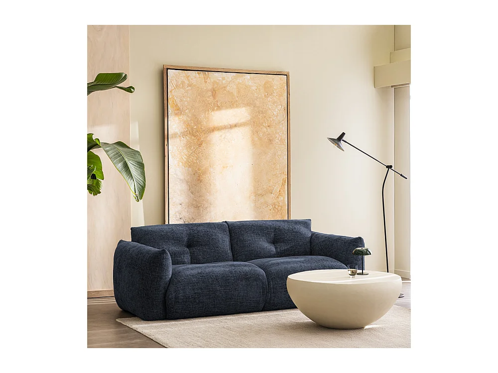 Bocca - Canapé droit 3 places en tissu à dossier capitonné - Bleu