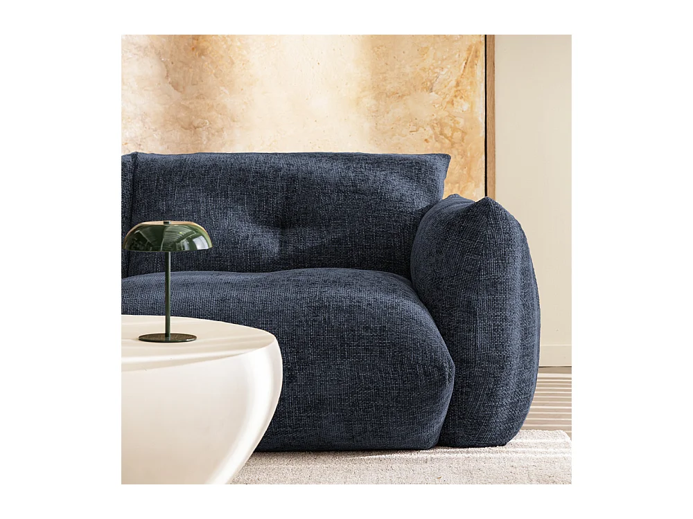 Bocca - Canapé droit 3 places en tissu à dossier capitonné - Bleu