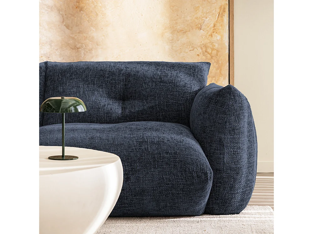 Bocca - Canapé droit 3 places en tissu à dossier capitonné - Bleu