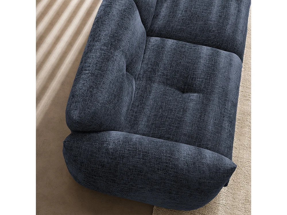 Bocca - Canapé droit 3 places en tissu à dossier capitonné - Bleu