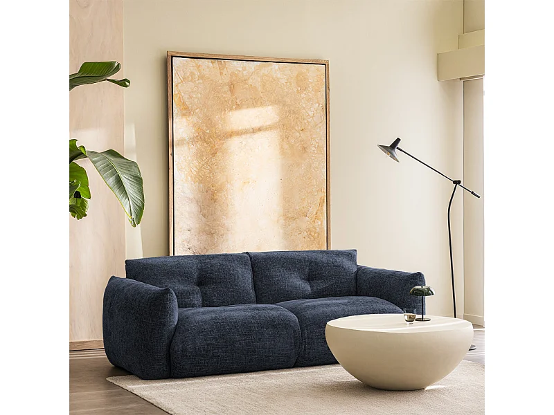 Bocca - Canapé droit 3 places en tissu à dossier capitonné - Bleu