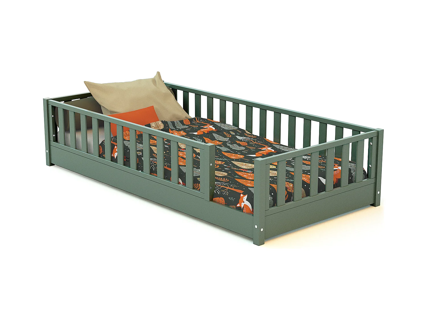 Lit au sol enfant en bois SONHO - 90x190 - Vert sauvage