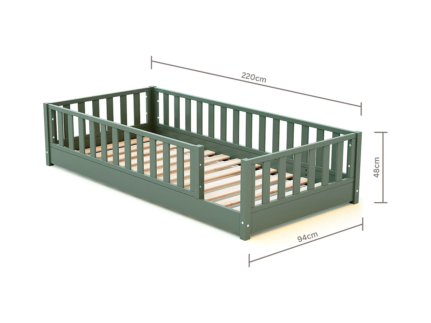 Lit au sol enfant en bois SONHO - 90x190 - Vert sauvage