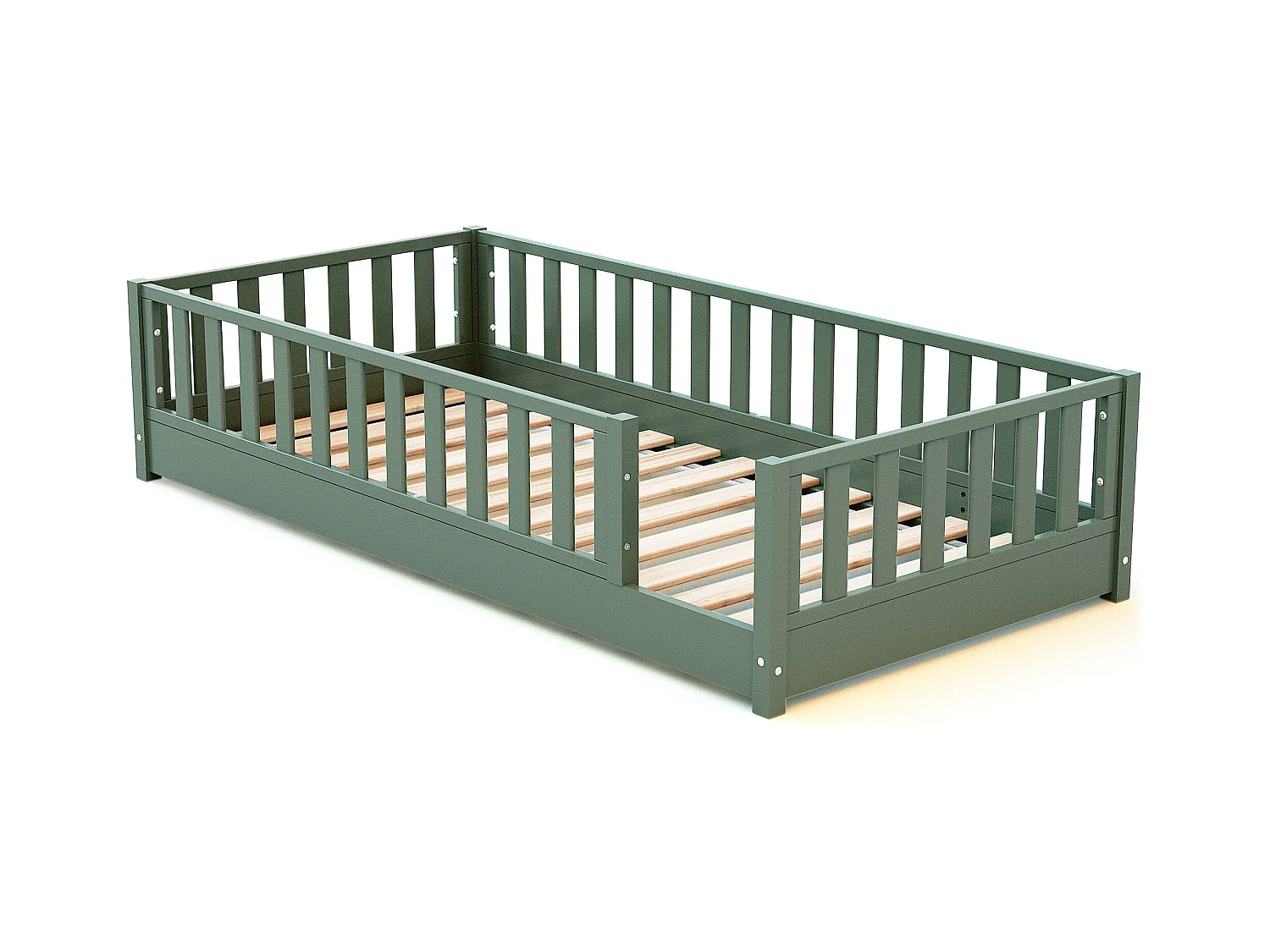 Cama de suelo para niños de madera SONHO - 90x190 - Verde salvaje