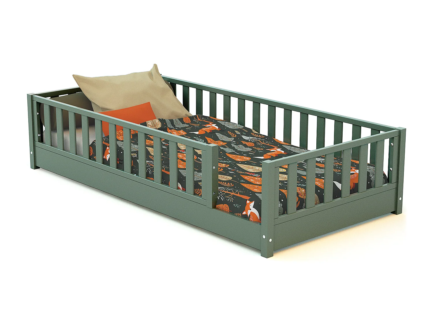 Cama de chão infantil de madeira SONHO - 90x190 - Verde selvagem