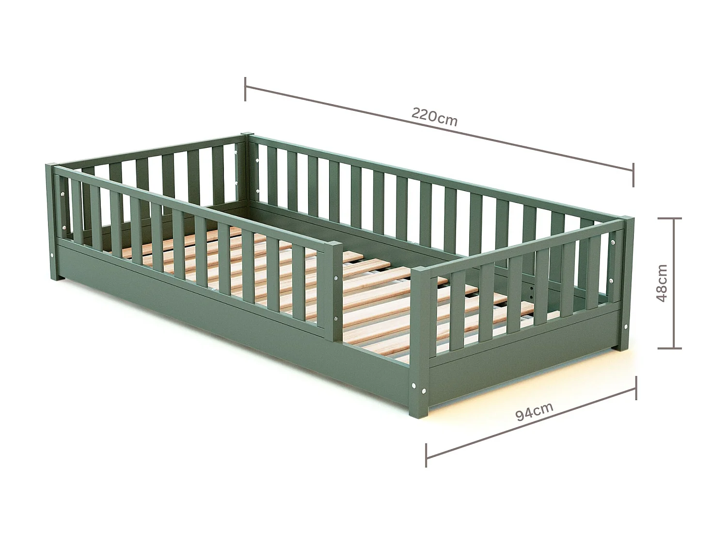 Cama de chão infantil de madeira SONHO - 90x190 - Verde selvagem