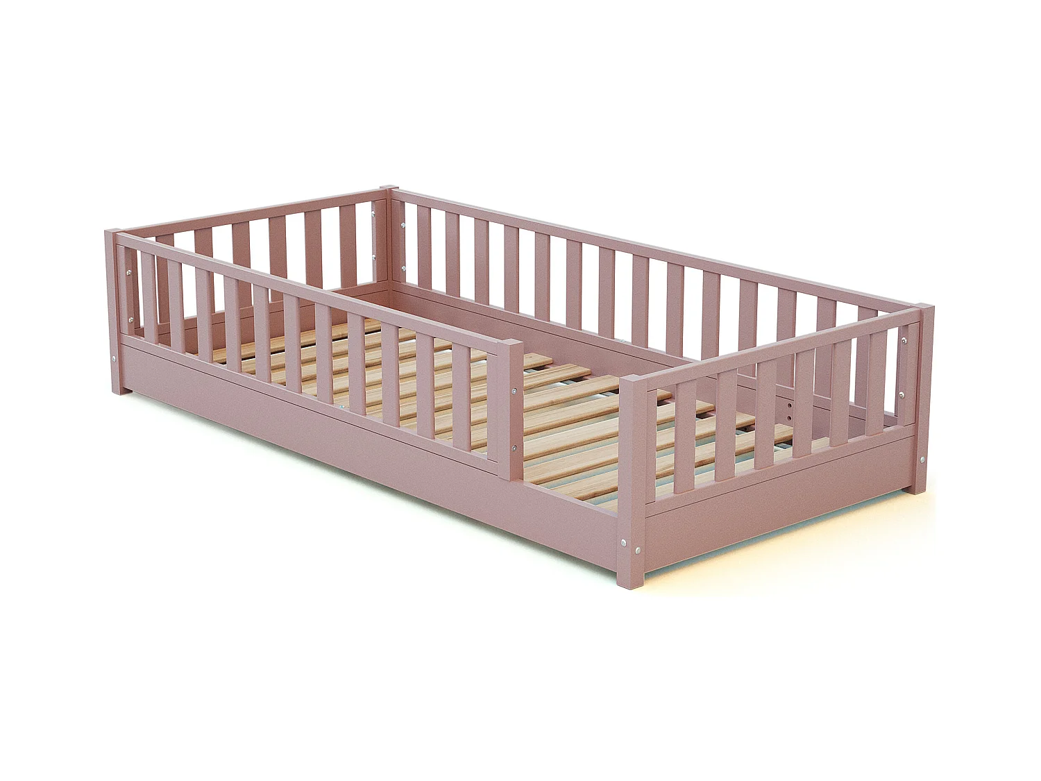 Cama de suelo para niños de madera SONHO - 90x190 - Rosa empolvado