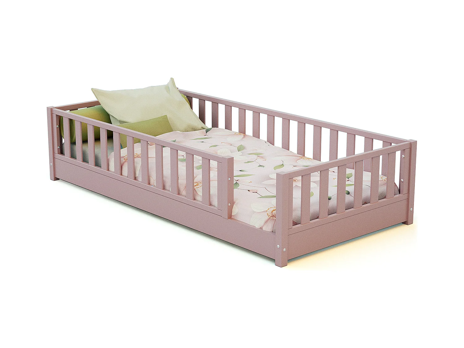 Cama de suelo para niños de madera SONHO - 90x190 - Rosa empolvado