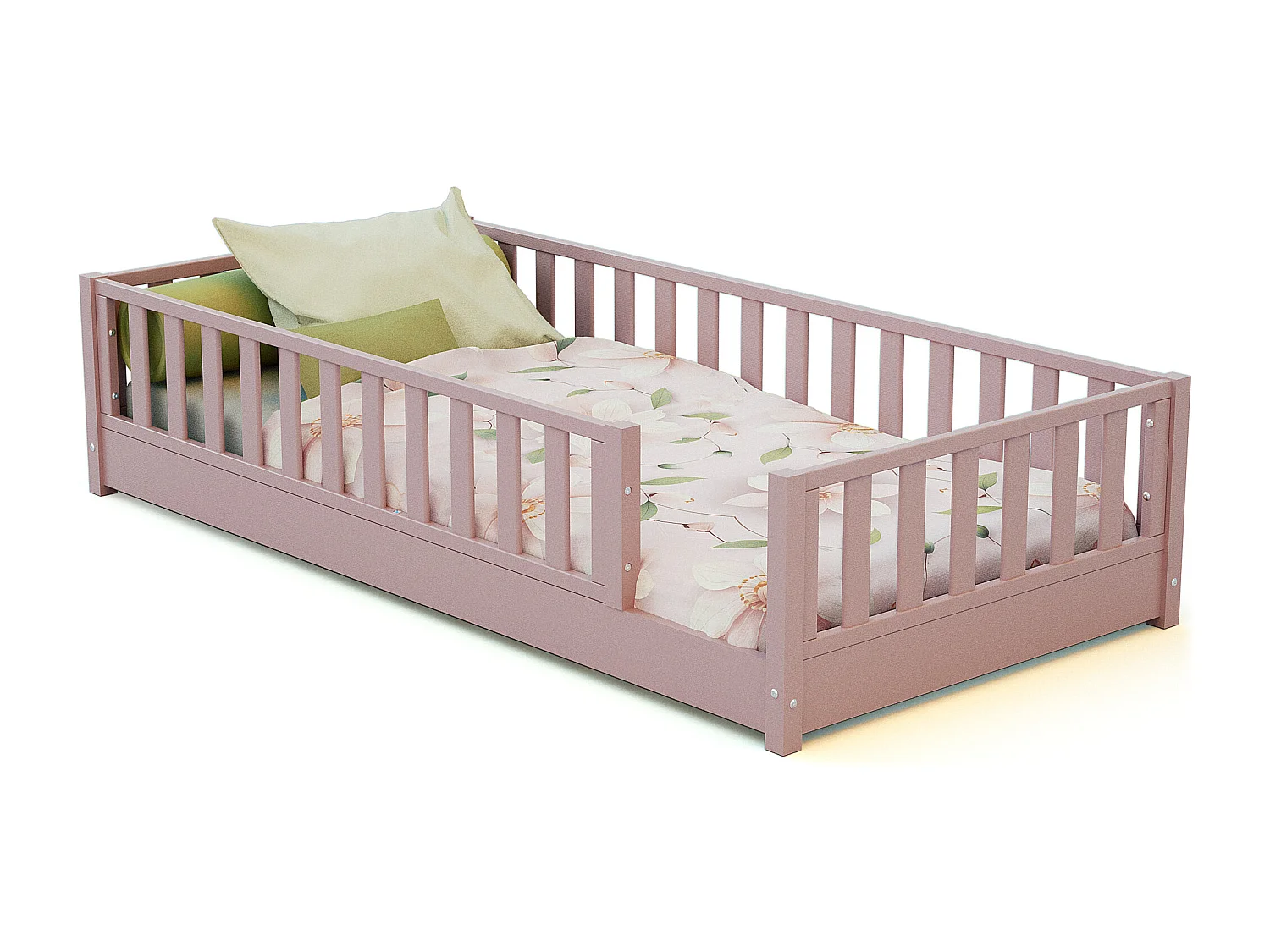 Cama de chão infantil de madeira SONHO - 90x190 - Rosa pó