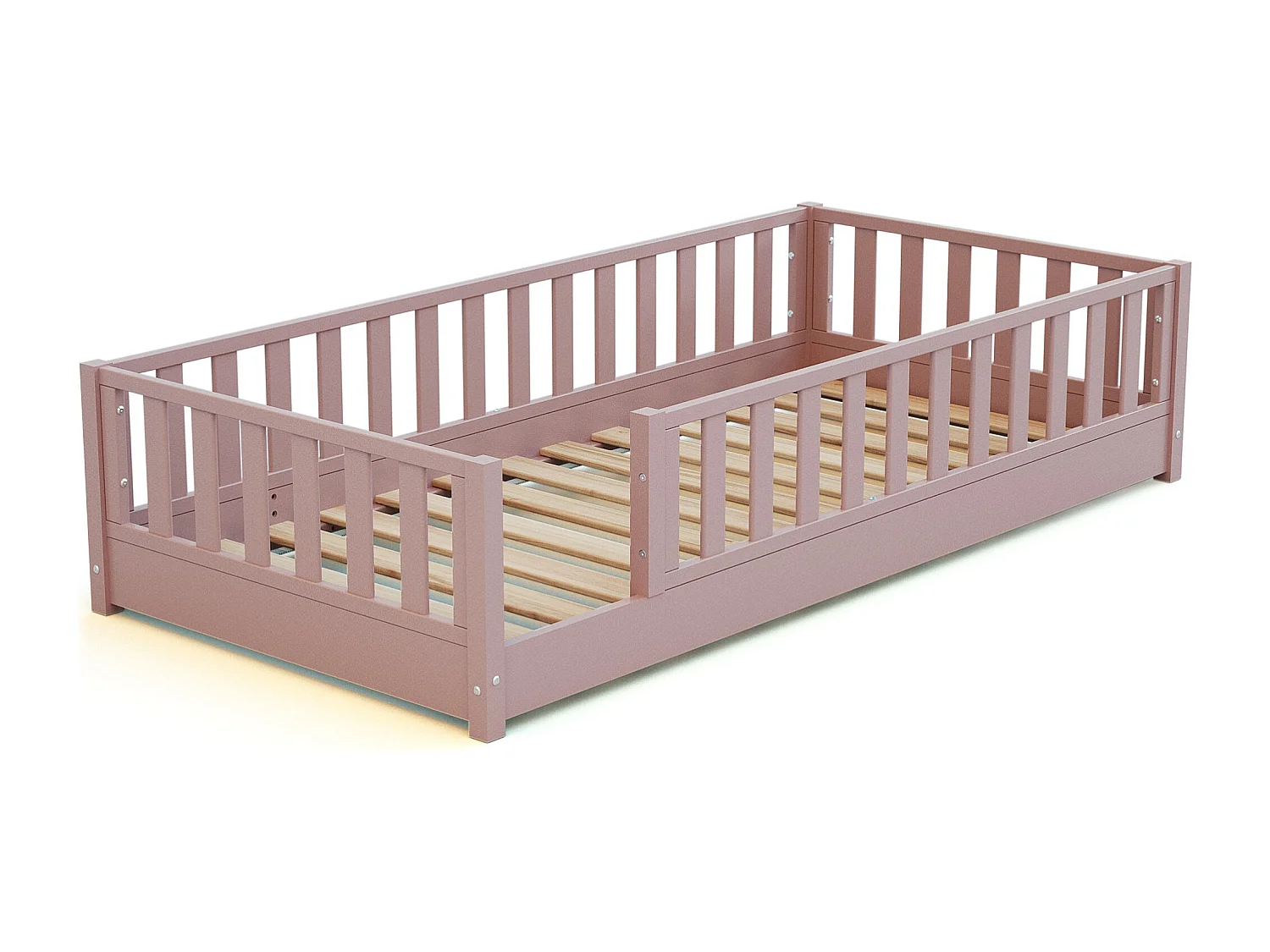 Cama de suelo para niños de madera SONHO - 90x190 - Rosa empolvado