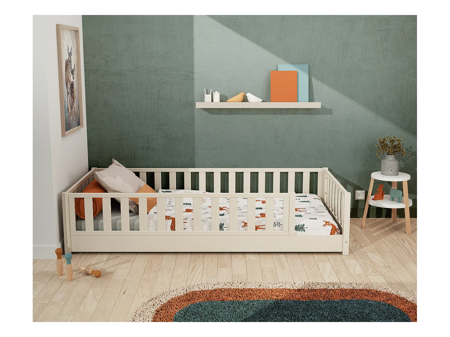 Letto da terra bambini in legno SONHO - 90x190 - Bianco perla