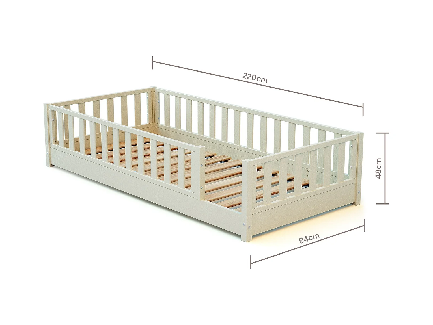 Letto da terra bambini in legno SONHO - 90x190 - Bianco perla