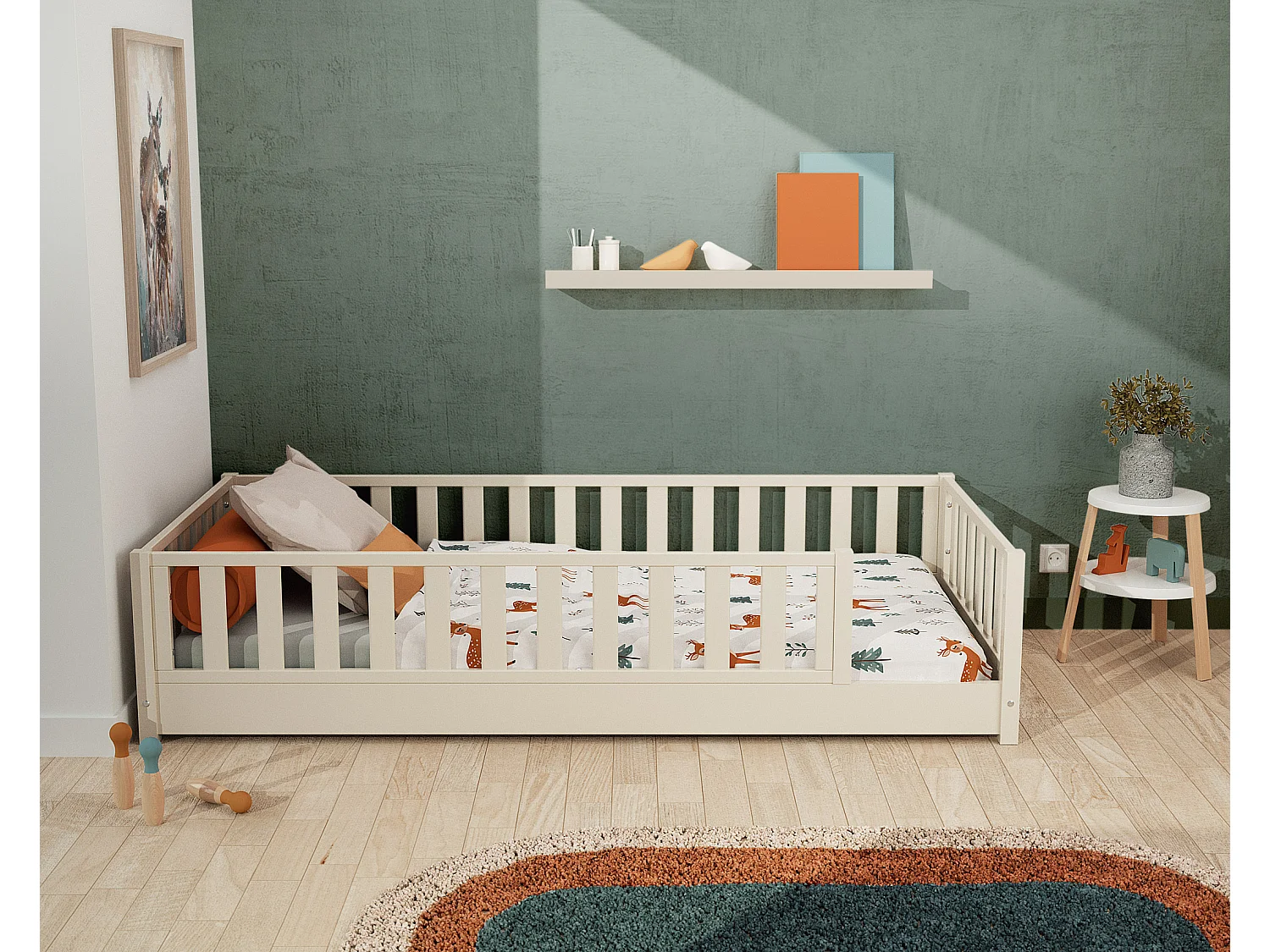 Lit au sol enfant en bois SONHO - 90x190 - Blanc perle