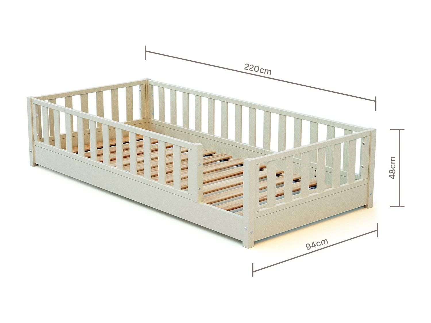Letto da terra bambini in legno SONHO - 90x190 - Bianco perla