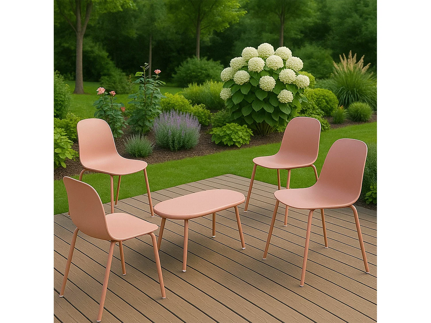 Ensemble de jardin - Table + 4 Chaises - Veldin