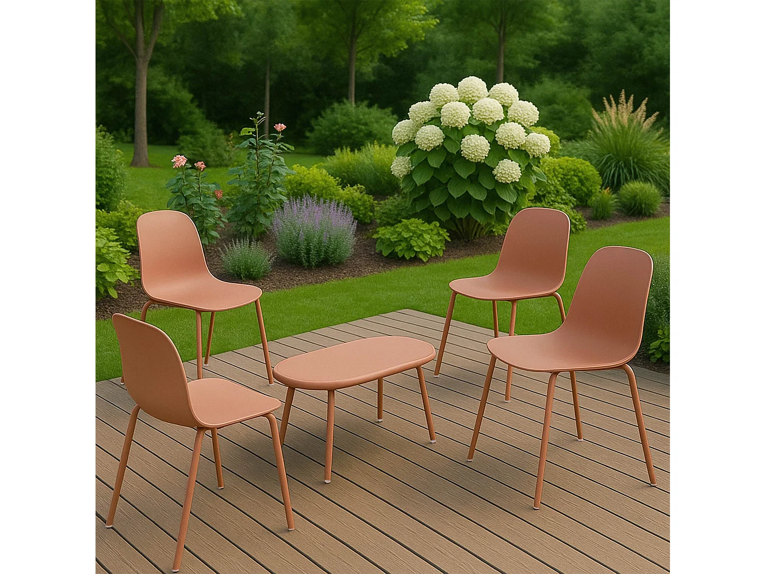 Ensemble de jardin - Table + 4 Chaises - Veldin