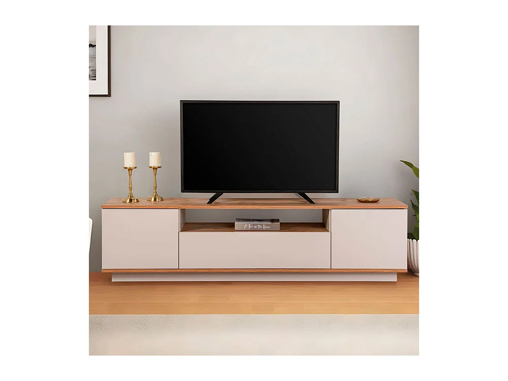 Fritz - Meuble TV 3 portes en bois L180cm - Beige