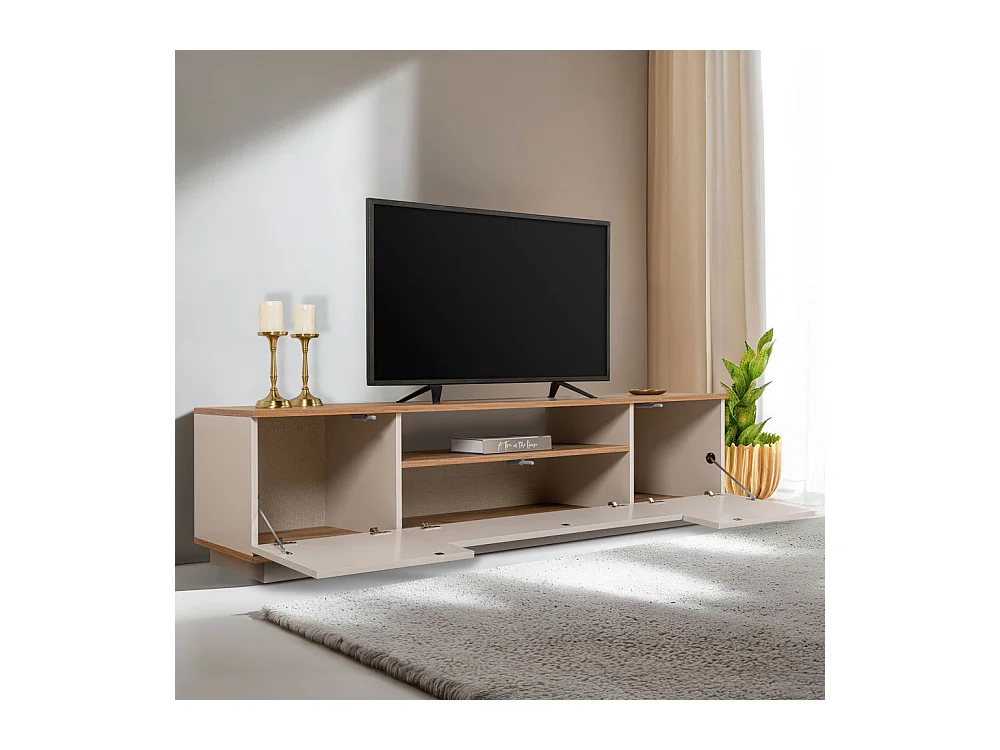 Fritz - Meuble TV 3 portes en bois L180cm - Beige