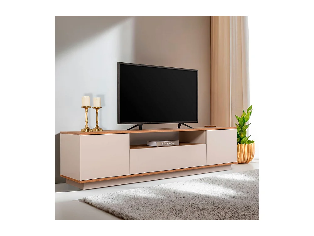 Fritz - Meuble TV 3 portes en bois L180cm - Beige