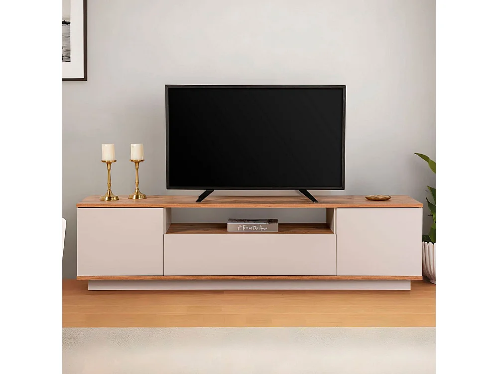 Fritz - Meuble TV 3 portes en bois L180cm - Beige