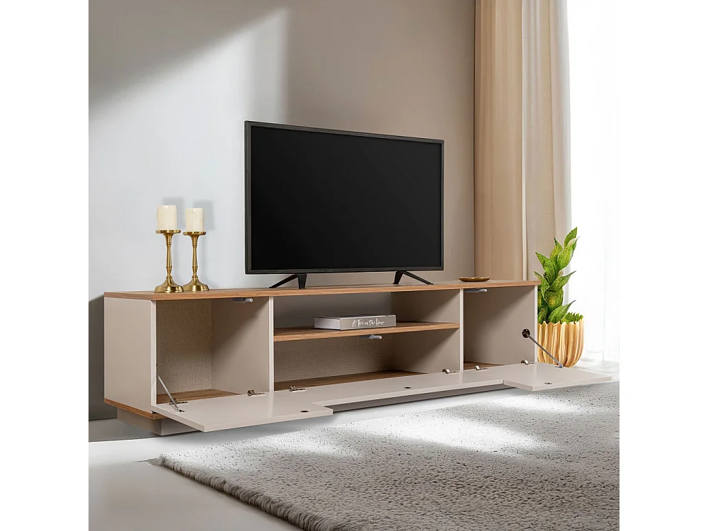 Fritz - Meuble TV 3 portes en bois L180cm - Beige