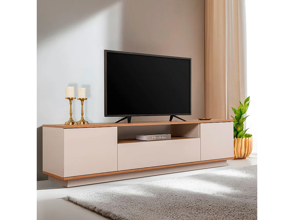 Fritz - Meuble TV 3 portes en bois L180cm - Beige