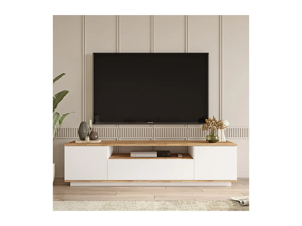 Fritz - Meuble TV 3 portes en bois L180cm - Blanc
