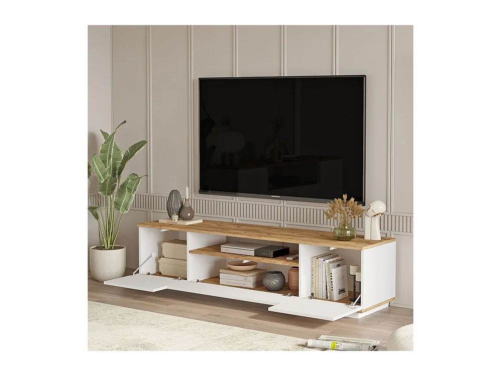 Fritz - Meuble TV 3 portes en bois L180cm - Blanc