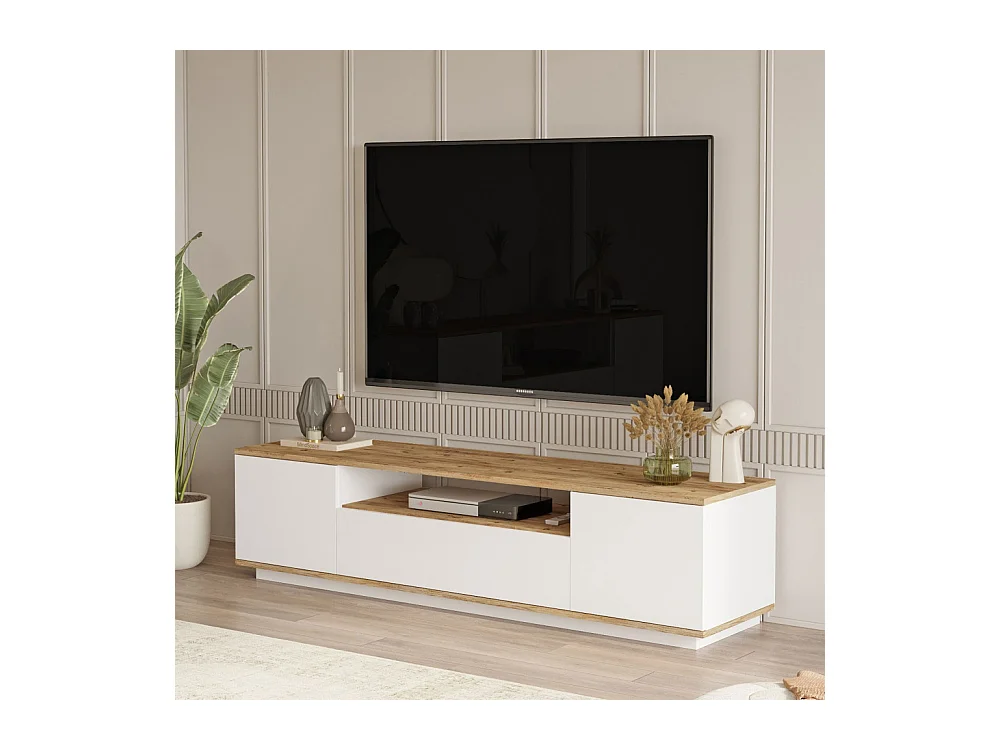Fritz - Meuble TV 3 portes en bois L180cm - Blanc