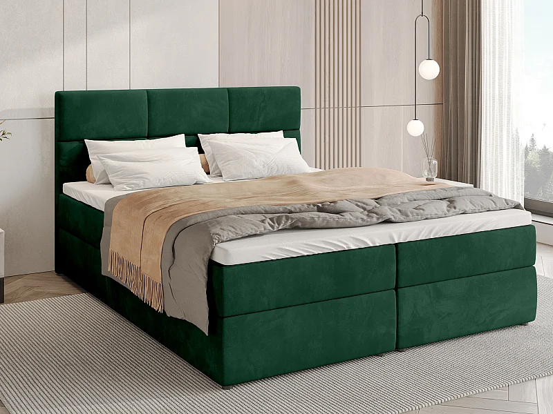Lit boxspring avec rangement BOSTON - matelas - surmatelas - vert - 140x200 cm