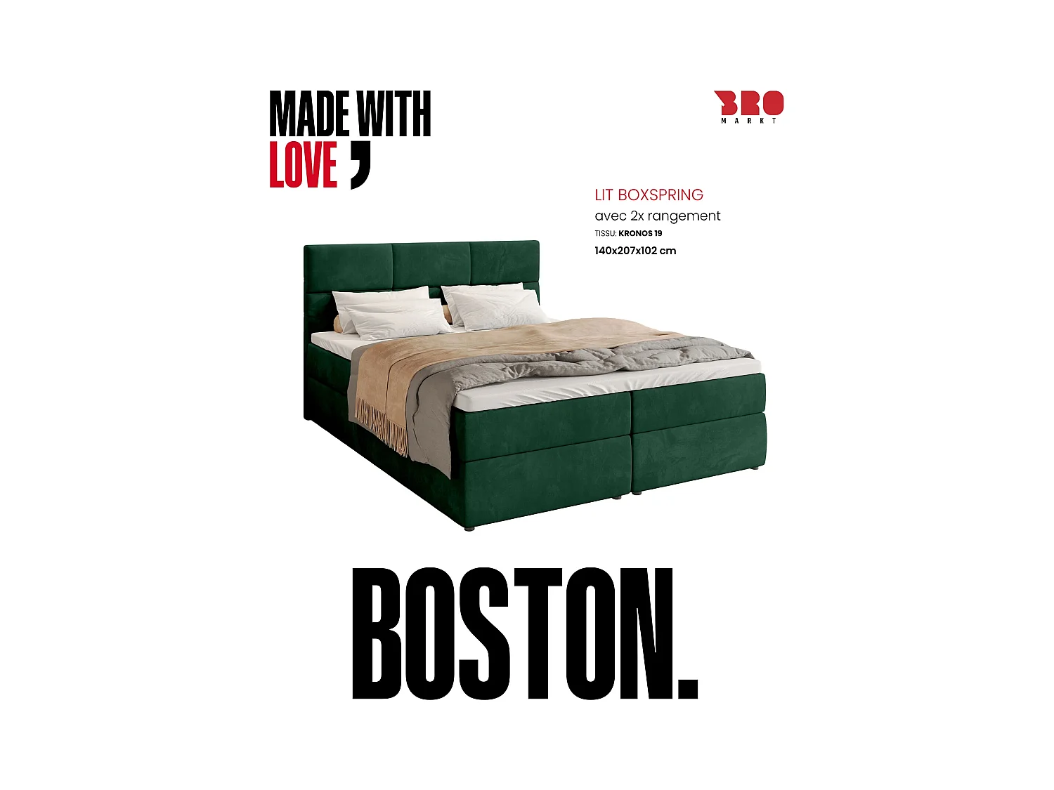 Boxspringbed met hoofdeinde, matras en dekmatras - BOSTON - 140x200 - groente