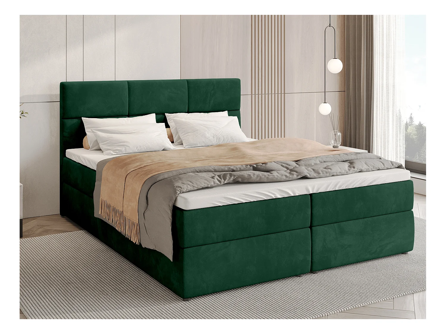 Lit boxspring avec rangement BOSTON - matelas - surmatelas - vert - 140x200 cm