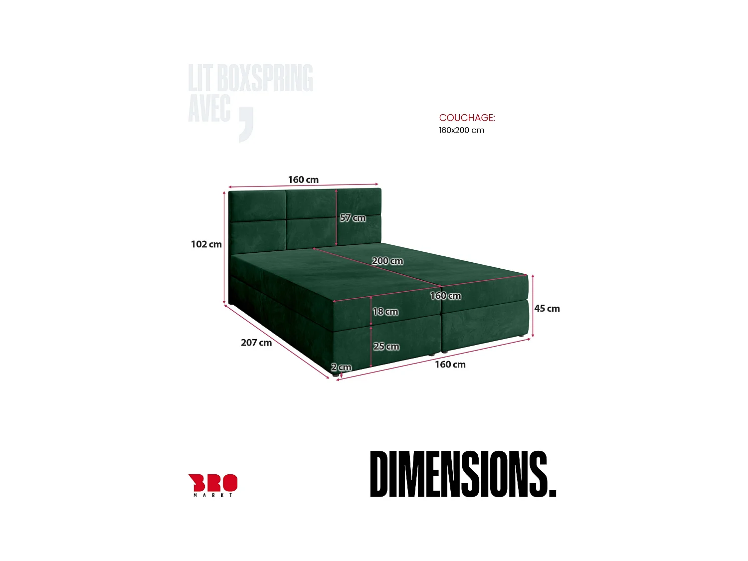 Boxspringbed met hoofdeinde, matras en dekmatras - BOSTON - 160x200 - groente