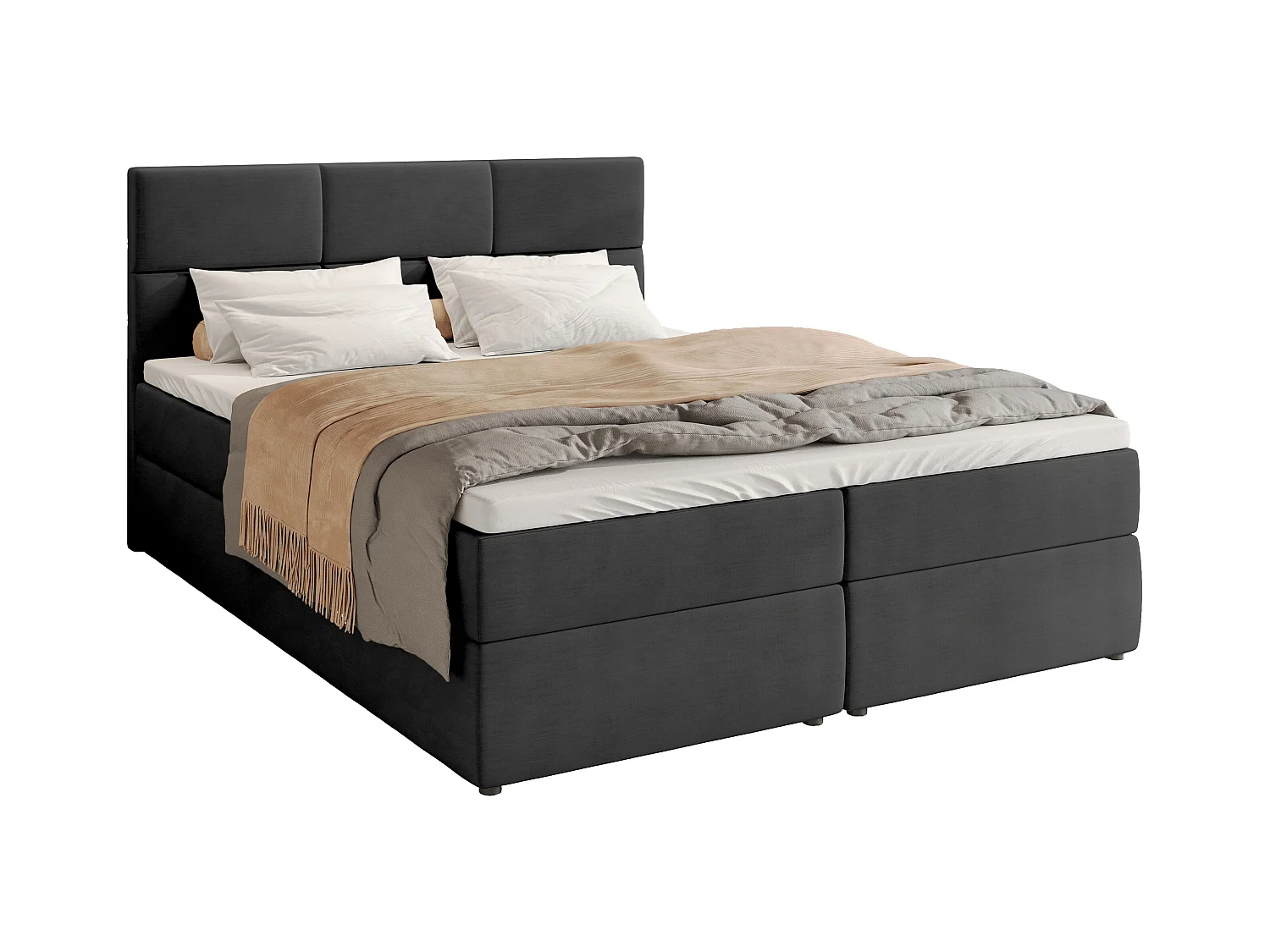 Boxspringbed met hoofdeinde, matras en dekmatras - BOSTON - 140x200 - donkergrijs