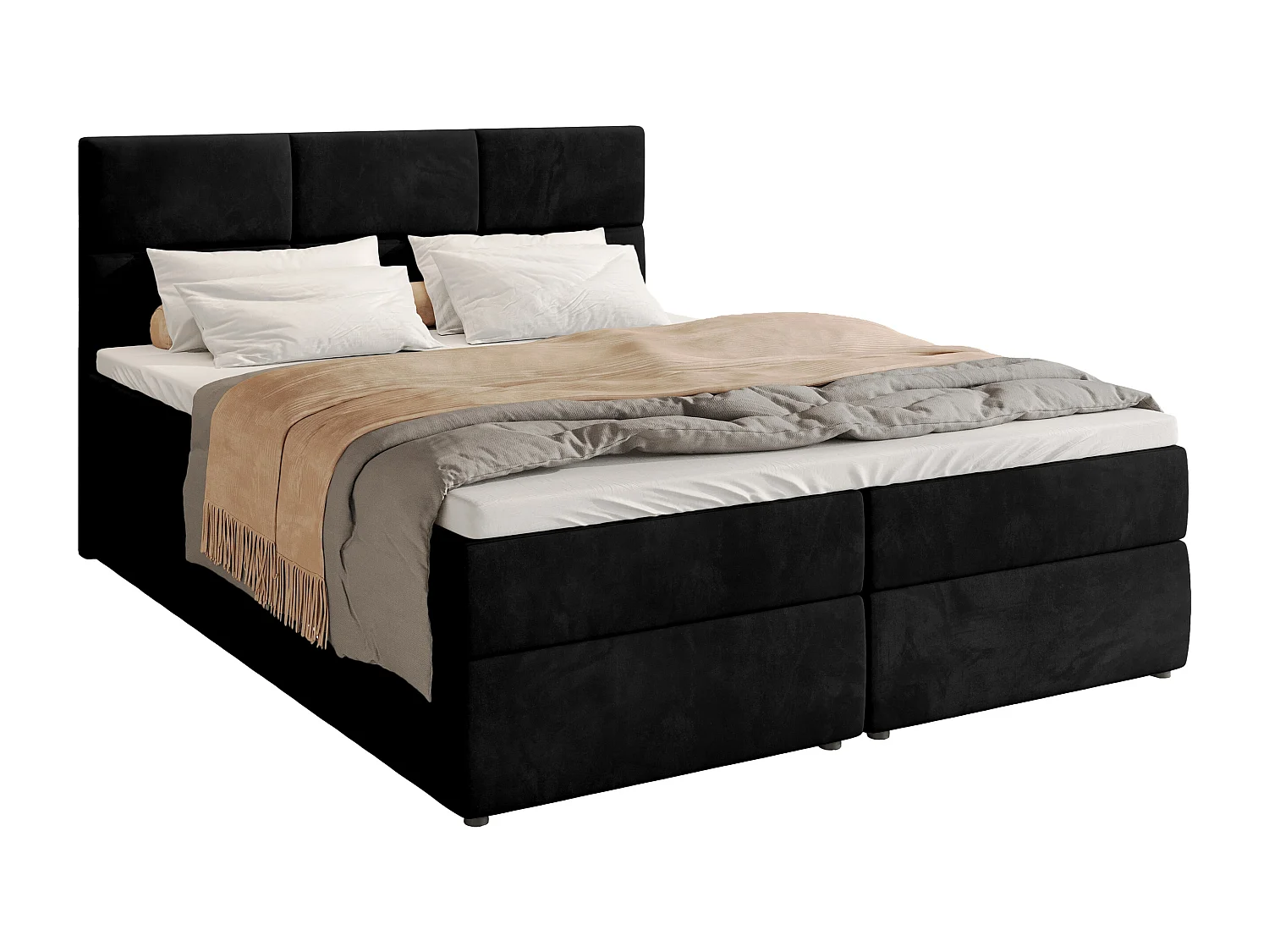 Lit boxspring avec rangement BOSTON - matelas - surmatelas - noir - 140x200 cm