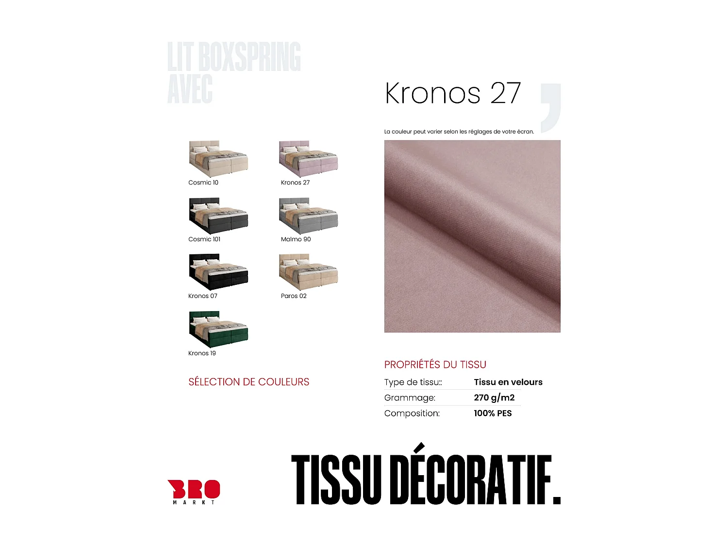 Lit boxspring avec rangement BOSTON - matelas - surmatelas - rose - 180x200 cm