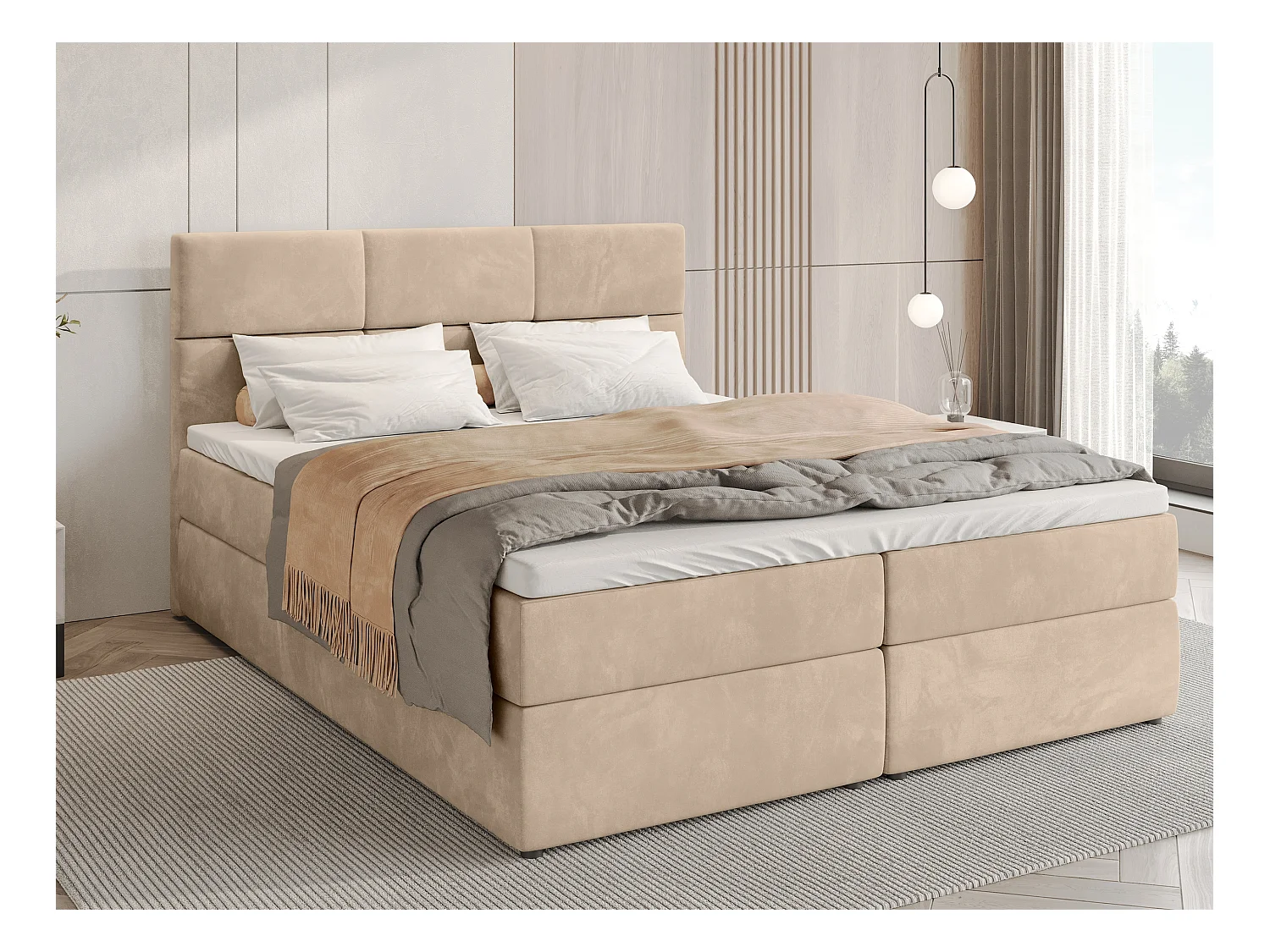 Lit boxspring avec rangement BOSTON - matelas - surmatelas - crémeux - 180x200 cm