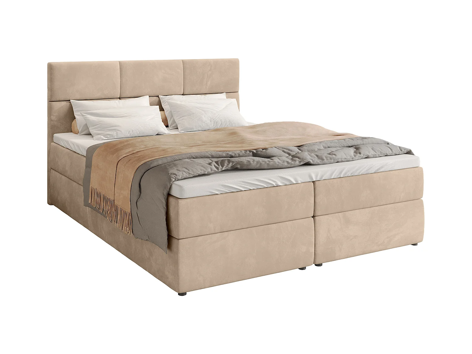 Lit boxspring avec rangement BOSTON - matelas - surmatelas - crémeux - 180x200 cm