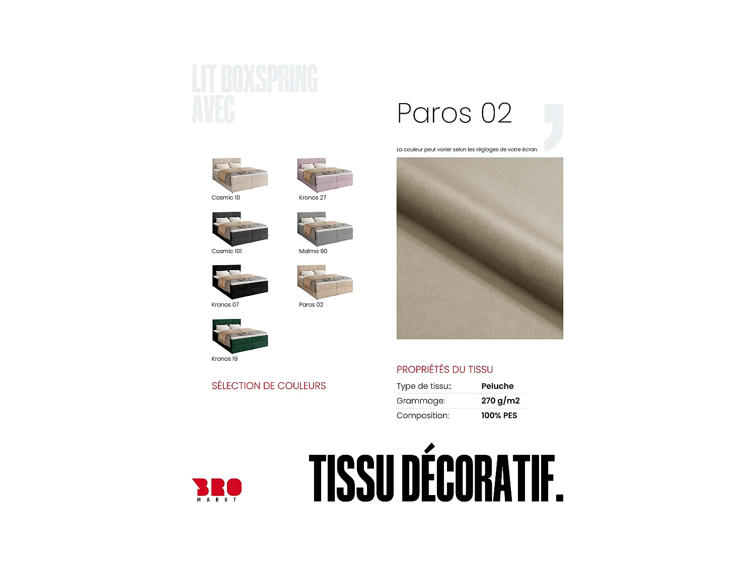 Lit boxspring avec rangement BOSTON - matelas - surmatelas - crémeux - 180x200 cm