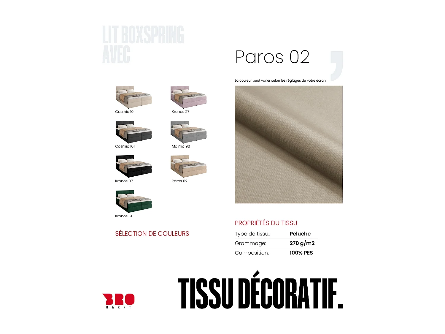 Boxspringbed met hoofdeinde, matras en dekmatras - BOSTON - 180x200 - lichtbeige