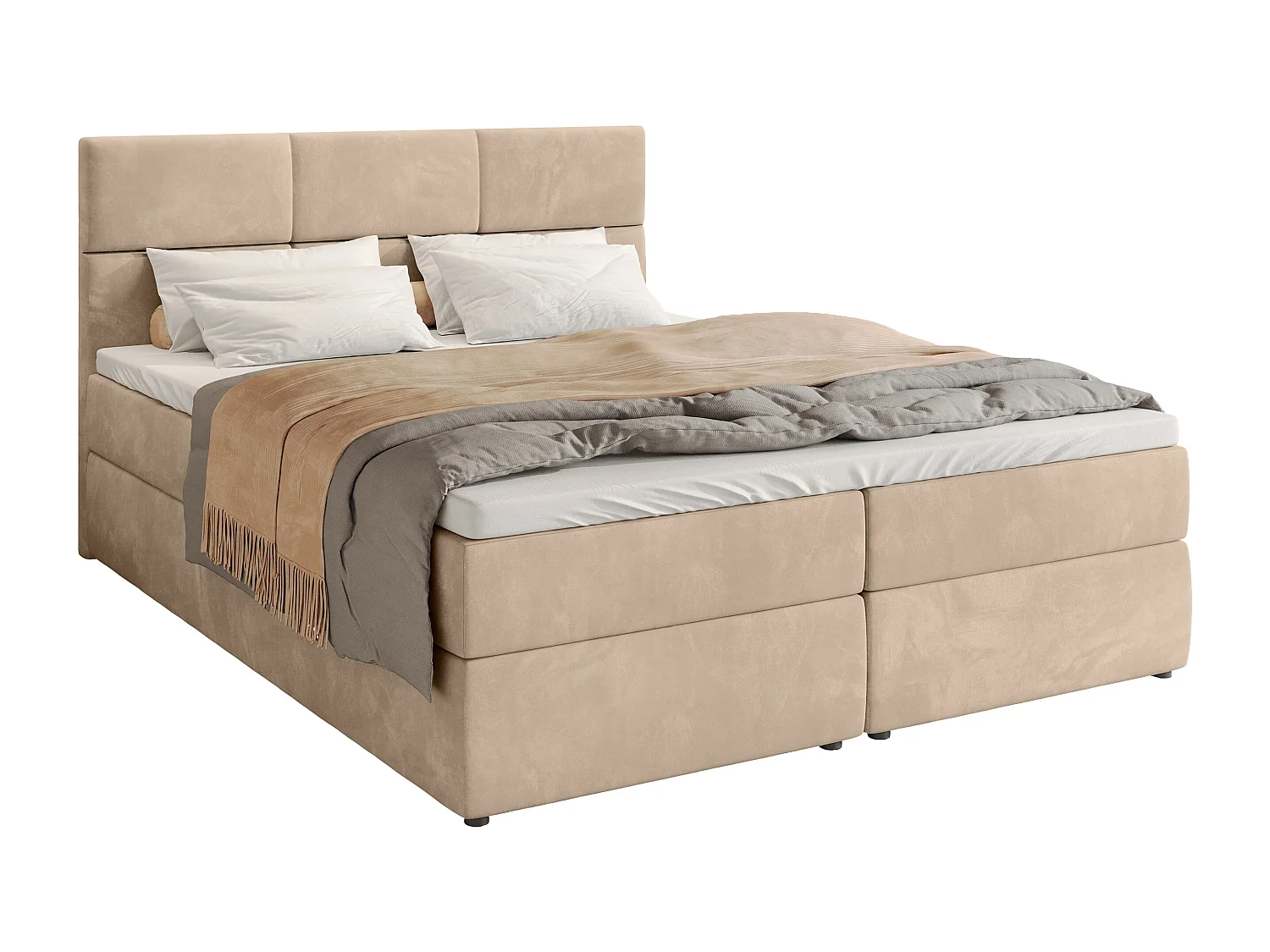 Boxspringbed met hoofdeinde, matras en dekmatras - BOSTON - 160x200 - lichtbeige