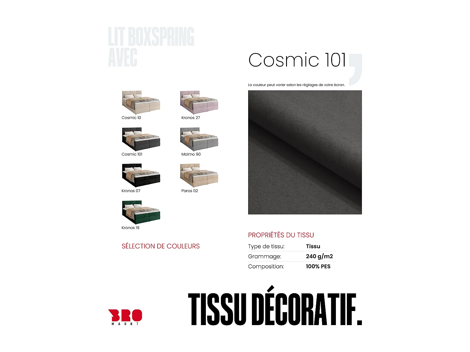 Lit boxspring avec rangement BOSTON - matelas - surmatelas - gris foncé - 160x200 cm